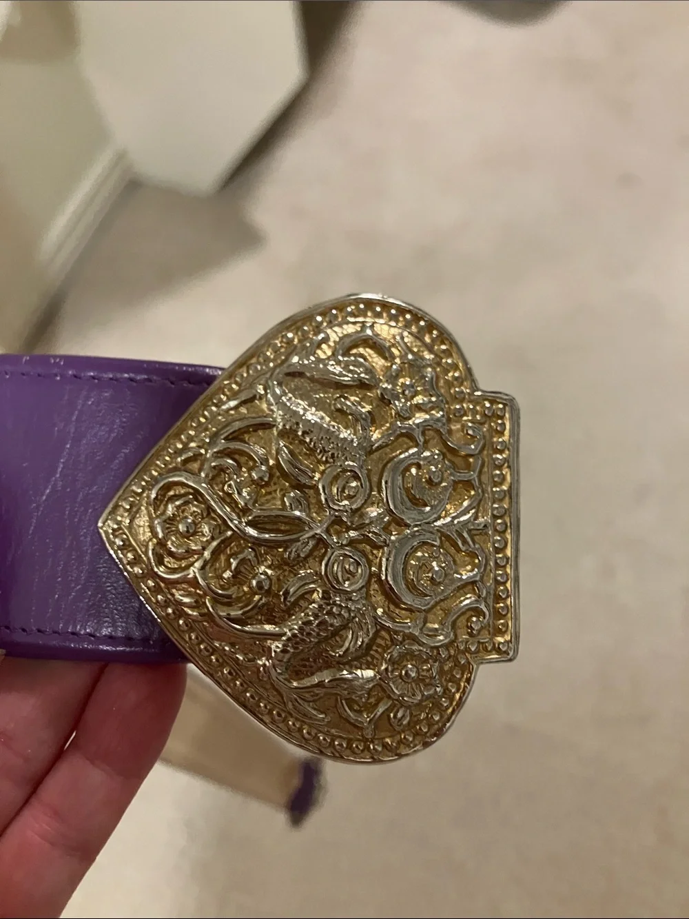 Purple leather Belt with gold slide Buckle